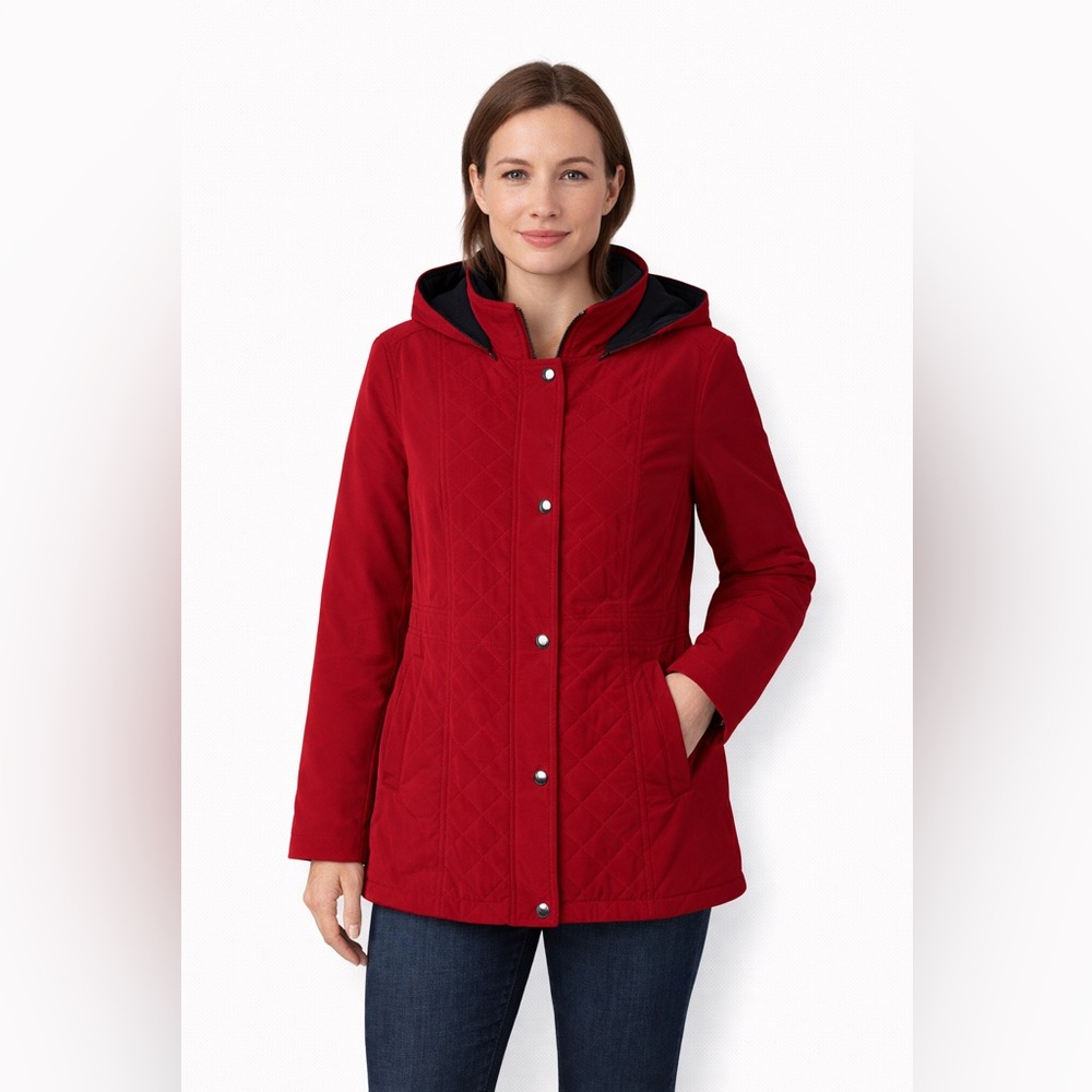 Liz Claiborne Red Quilted Hooded Jacket Women’s MP Petite Medium Winter Coat